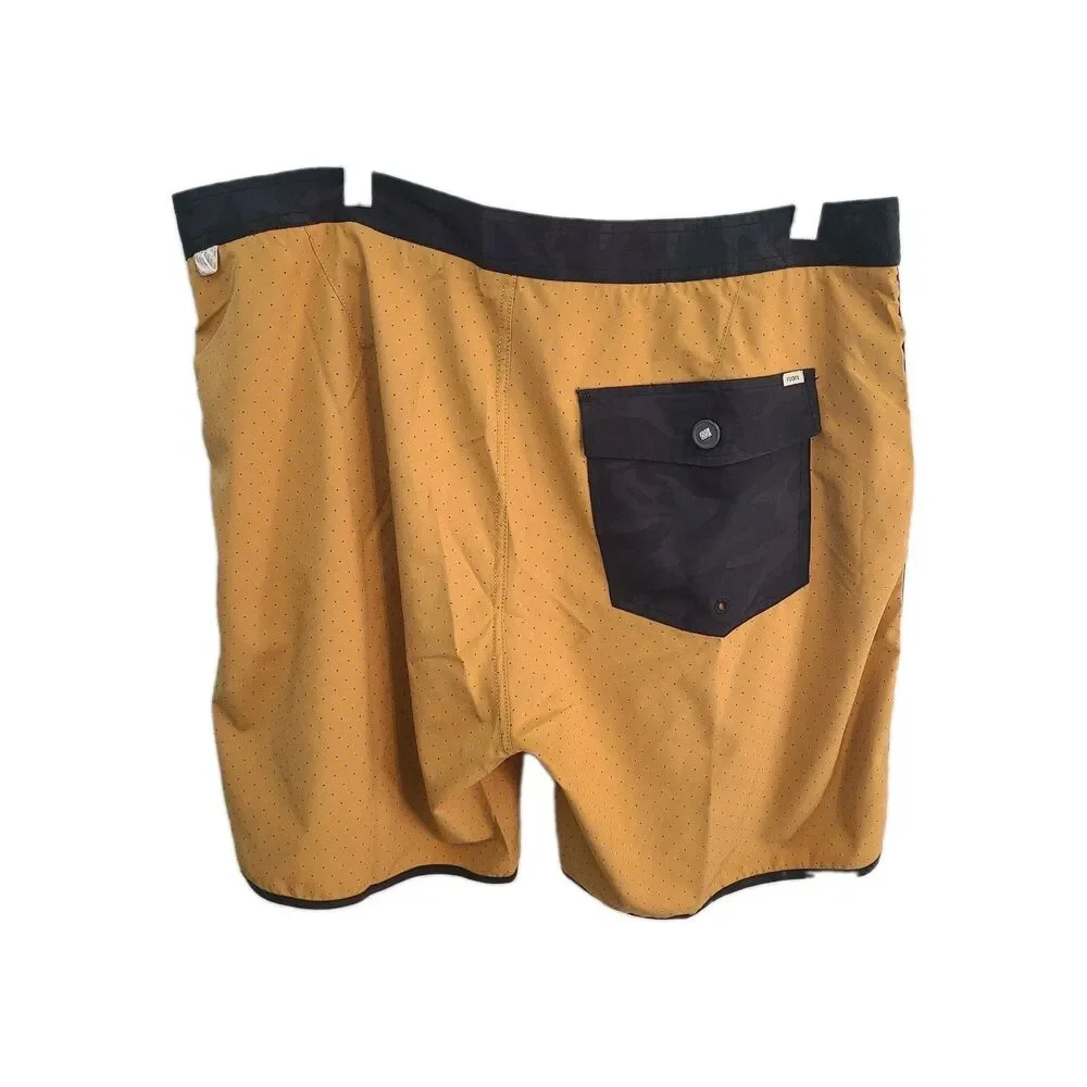 Vuori Cruise Boardshorts Mens 36 Gold Black Micro Dot Stretch Swim Trunks Surf